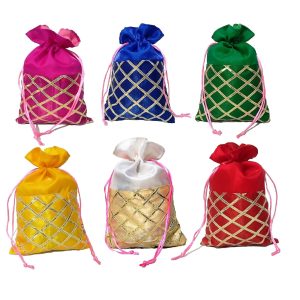 2DS Gota Work Silk Potli Bags Mixed Color Set of 25