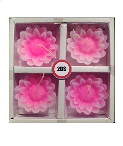 2DS® Lotus Flower Shape Handmade Floating Candles for Decoration Without Fragrance Set of 4 (Pink)